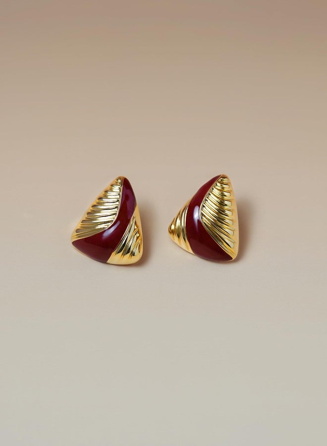 SNGIA 18K gold plated Enamel Triangle Stud Irregular Statement Earrings for Women by SNGIA, Bold Geometric Handmade Charm Trendy Bohemian Jewelry Gifts, Unique Baroque Summer Beach Fashion Earrings Accessories, Vintage Nickle Free Huggies Earrings. (Yellow 18K gold plated, Burgundy) - Image 3